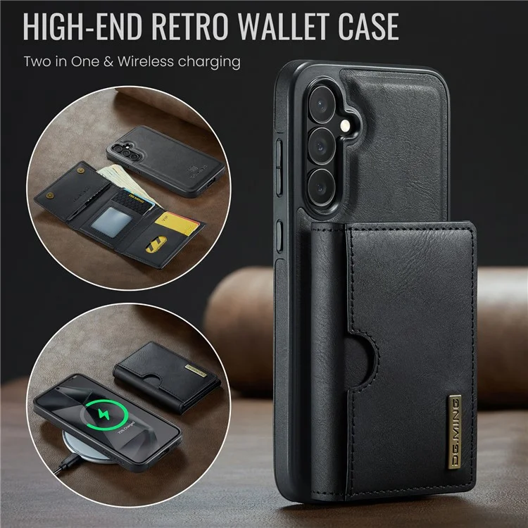 Funda DG.MING M6 para Samsung Galaxy S25+ Cartera magnética de PU + PC + TPU - Negro