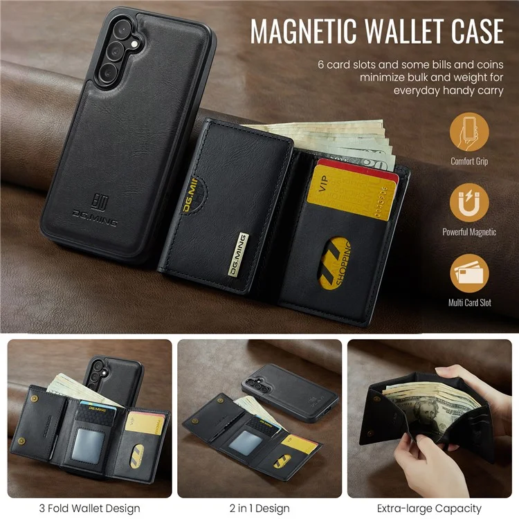Funda DG.MING M6 para Samsung Galaxy S25+ Cartera magnética de PU + PC + TPU - Negro