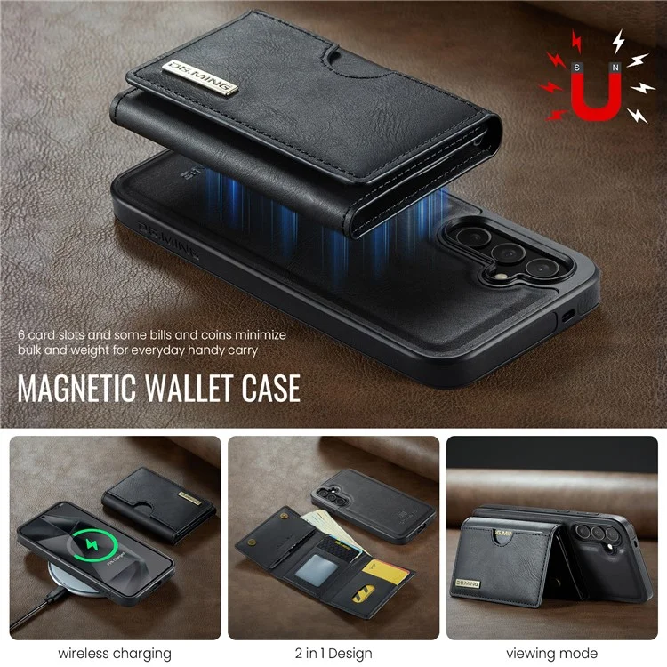 Funda DG.MING M6 para Samsung Galaxy S25+ Cartera magnética de PU + PC + TPU - Negro