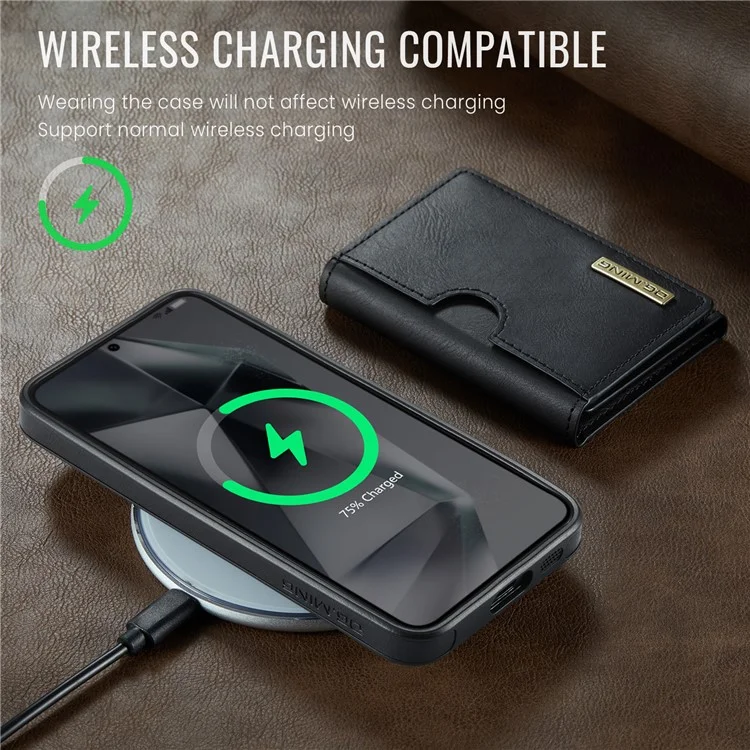 Funda DG.MING M6 para Samsung Galaxy S25+ Cartera magnética de PU + PC + TPU - Negro