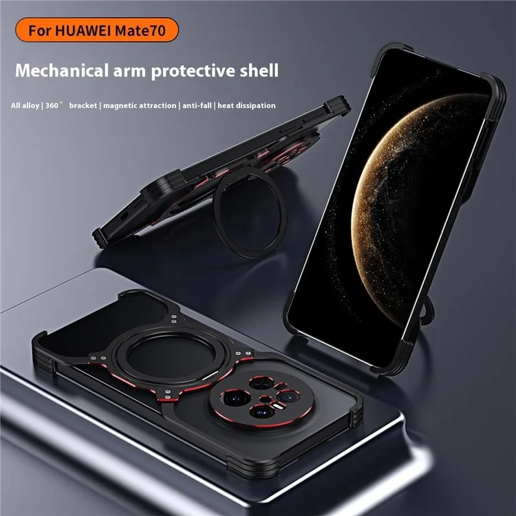 For Huawei Mate 70 Kickstand Case Metal Bumper Magnetic Phone Cover - Black / Red
