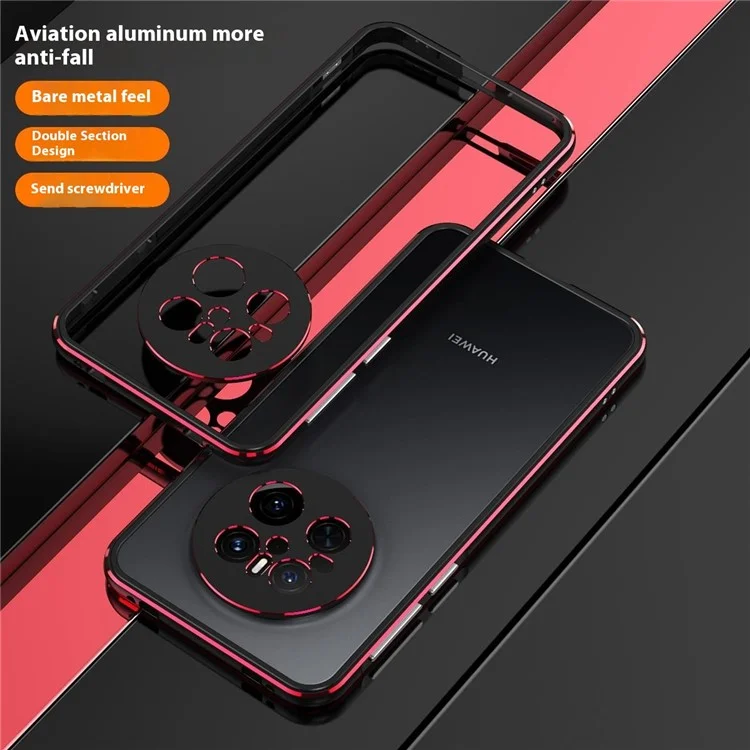 Für Huawei Mate 70 Bumper Case Metallrahmen Handyhülle mit Kameraobjektivschutz - Schwarz / Rot