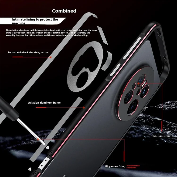 Für Huawei Mate 70 Bumper Case Metallrahmen Handyhülle mit Kameraobjektivschutz - Schwarz / Rot
