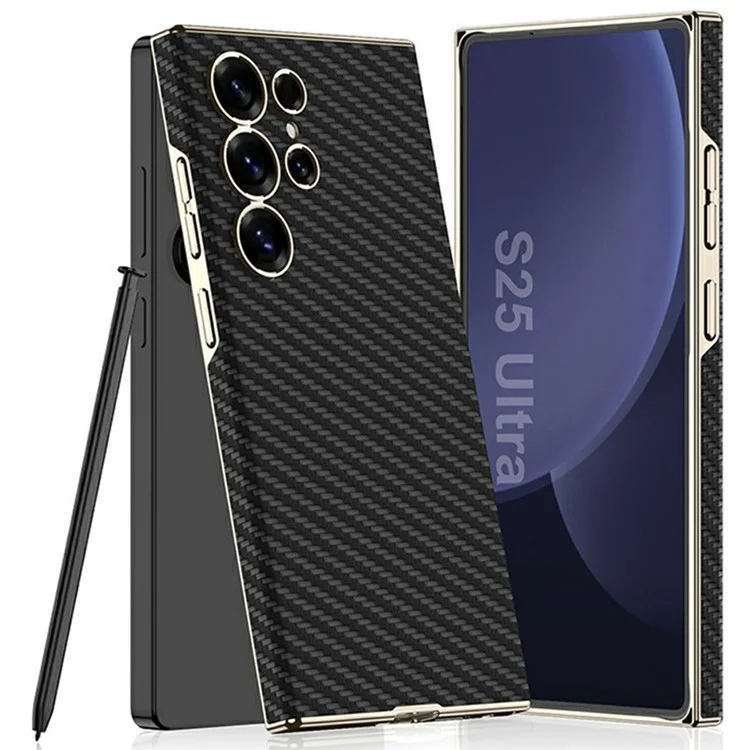 Coque pour Samsung Galaxy S23 Ultra GKK, revêtement en PU électroplaqué + PC - Texture fibre de carbone
