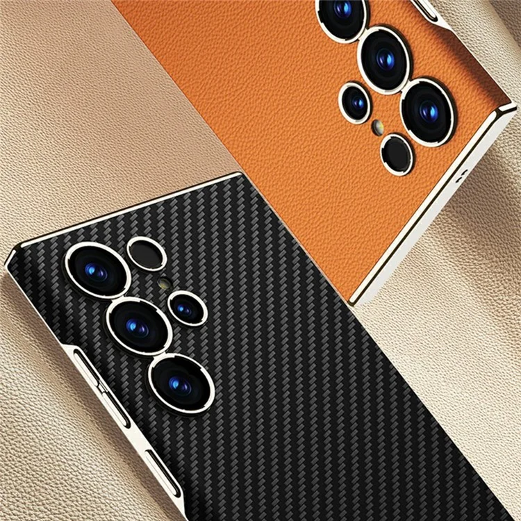 Coque pour Samsung Galaxy S23 Ultra GKK, revêtement en PU électroplaqué + PC - Texture fibre de carbone