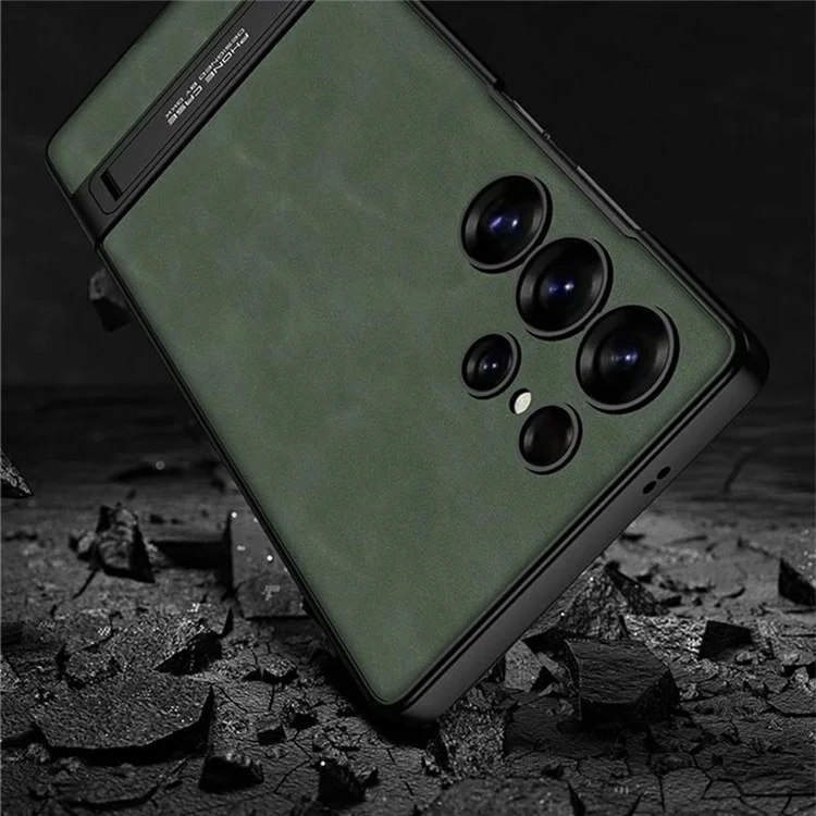 Funda para Samsung Galaxy S25 Ultra de GKK, revestida de piel mate y PC, funda de teléfono delgada con soporte - Negro mate