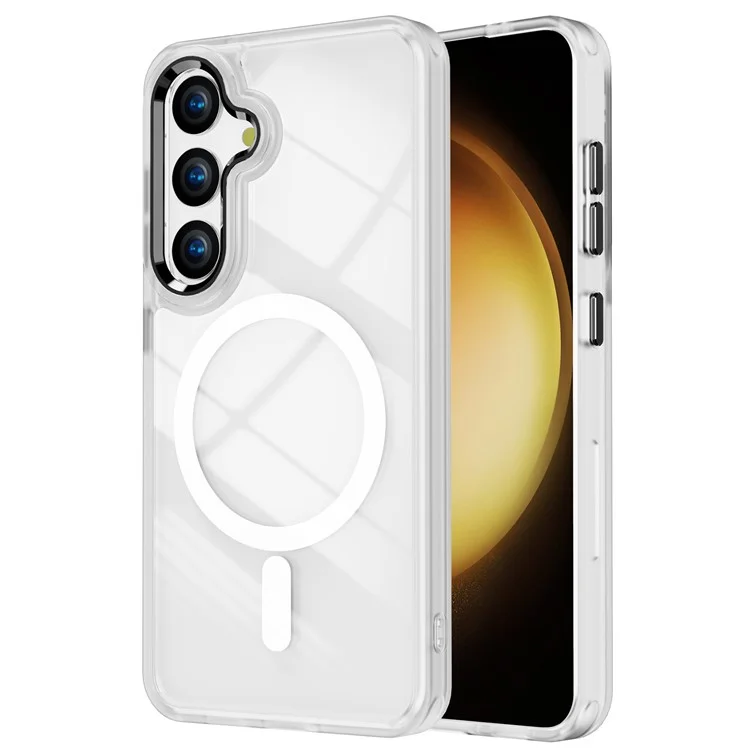 Для Samsung Galaxy S25+ чехол совместимый с MagSafe ТПУ + прозрачная акриловая крышка телефона - матовый белый