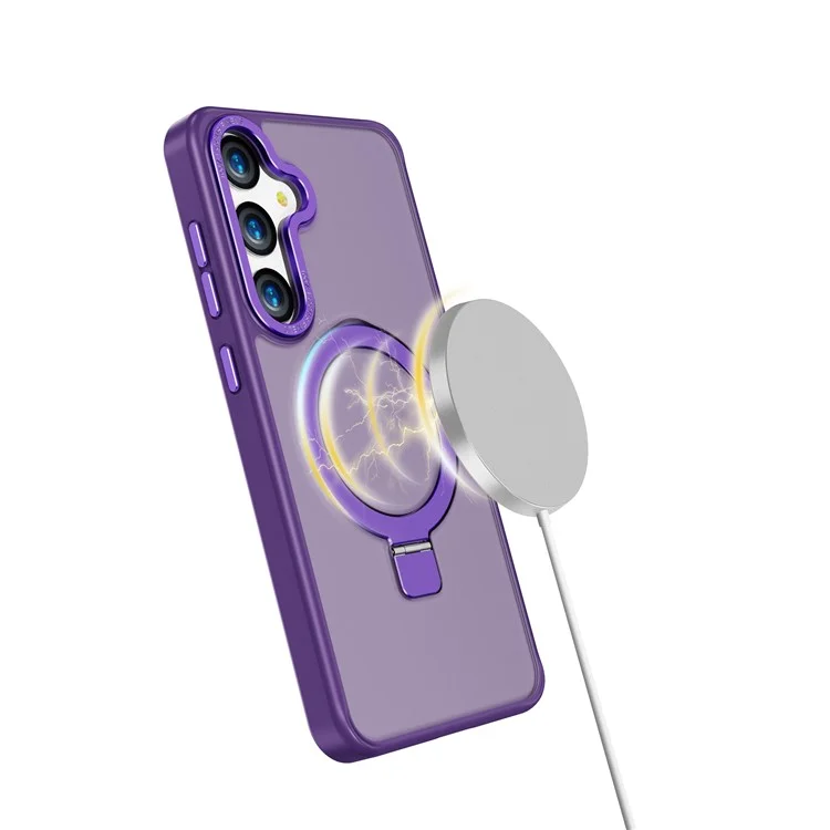 Für Samsung Galaxy S25+ Hülle Magnetischer Ständer TPU + PC Telefonabdeckung Hautfreundliche Berührung - Dunkelviolett
