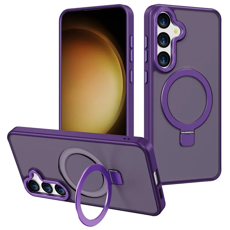 Étui pour Samsung Galaxy S25 avec support magnétique, housse de protection en TPU + PC, toucher agréable - Violet foncé