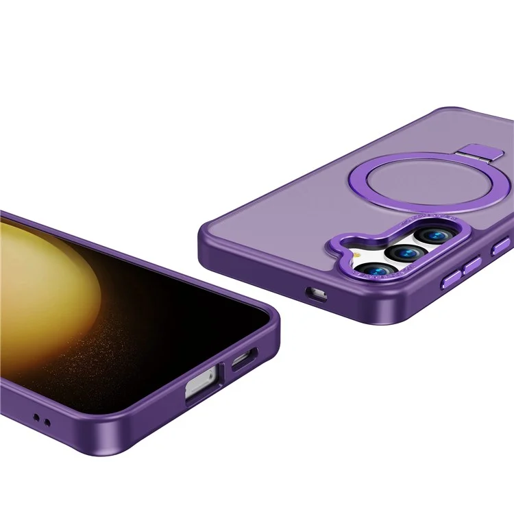 Étui pour Samsung Galaxy S25 avec support magnétique, housse de protection en TPU + PC, toucher agréable - Violet foncé