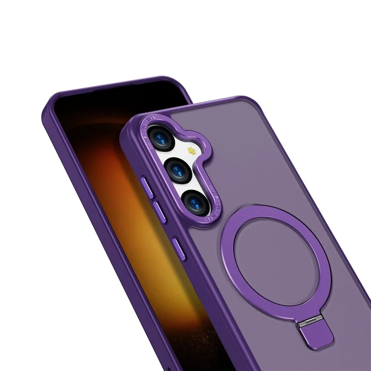 Étui pour Samsung Galaxy S25 avec support magnétique, housse de protection en TPU + PC, toucher agréable - Violet foncé