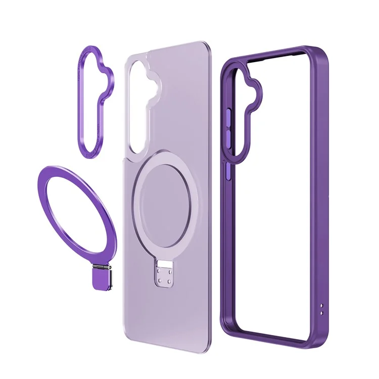 Étui pour Samsung Galaxy S25 avec support magnétique, housse de protection en TPU + PC, toucher agréable - Violet foncé