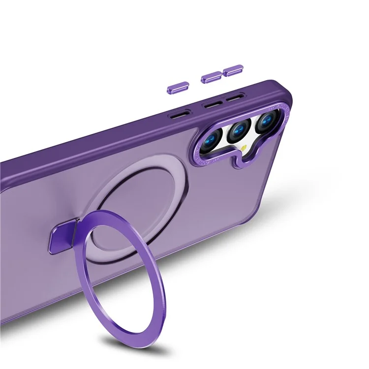 Étui pour Samsung Galaxy S25 avec support magnétique, housse de protection en TPU + PC, toucher agréable - Violet foncé