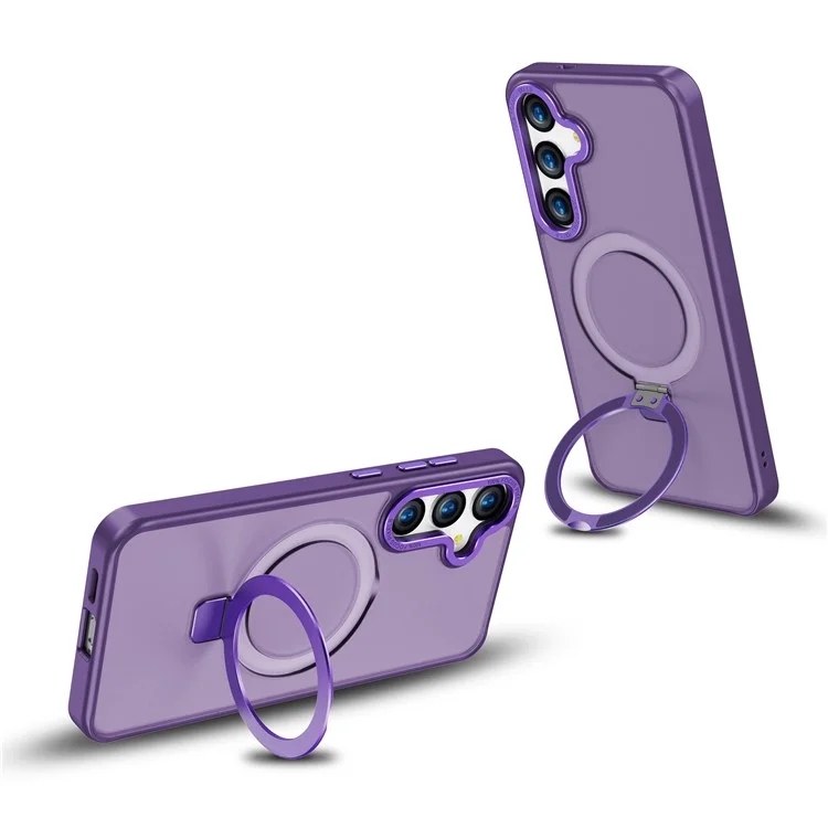 Étui pour Samsung Galaxy S25 avec support magnétique, housse de protection en TPU + PC, toucher agréable - Violet foncé
