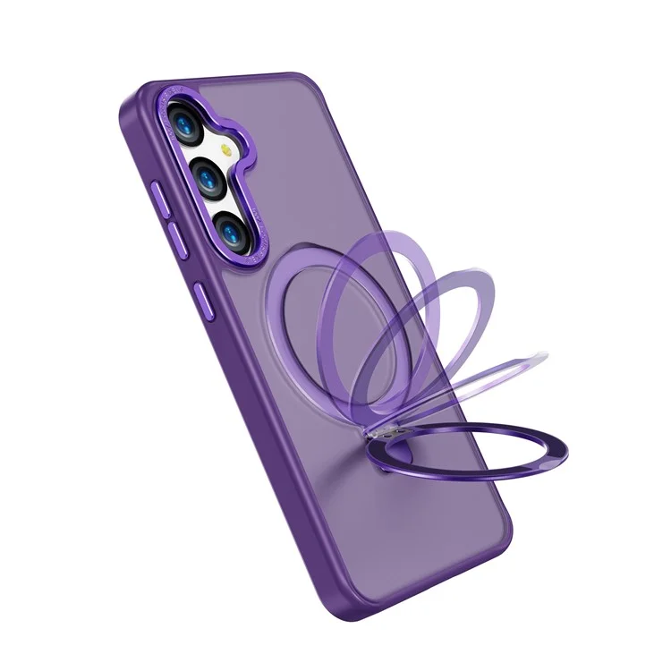 Étui pour Samsung Galaxy S25 avec support magnétique, housse de protection en TPU + PC, toucher agréable - Violet foncé
