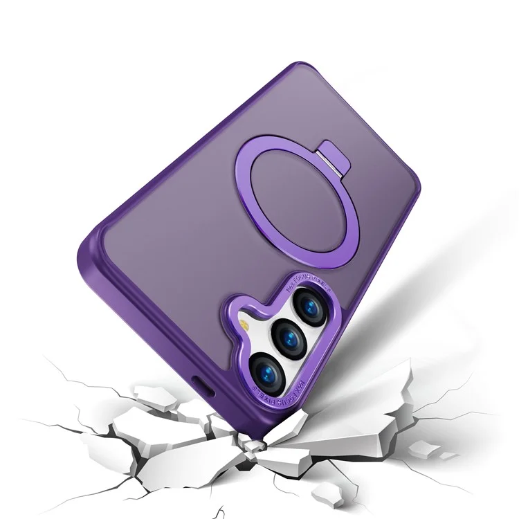 Étui pour Samsung Galaxy S25 avec support magnétique, housse de protection en TPU + PC, toucher agréable - Violet foncé