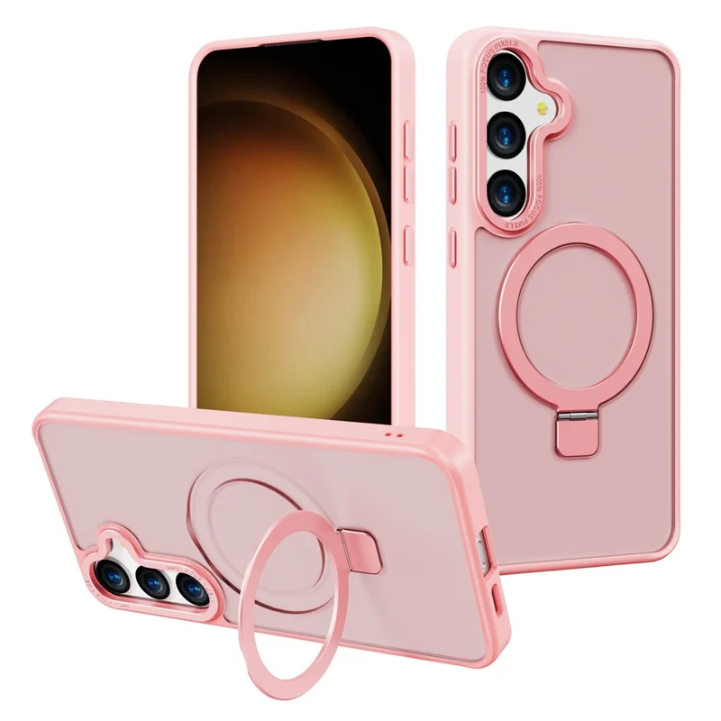 For Samsung Galaxy S24 FE Magnetic Case Anti-Drop TPU + PC Kickstand Phone Cover - Pink