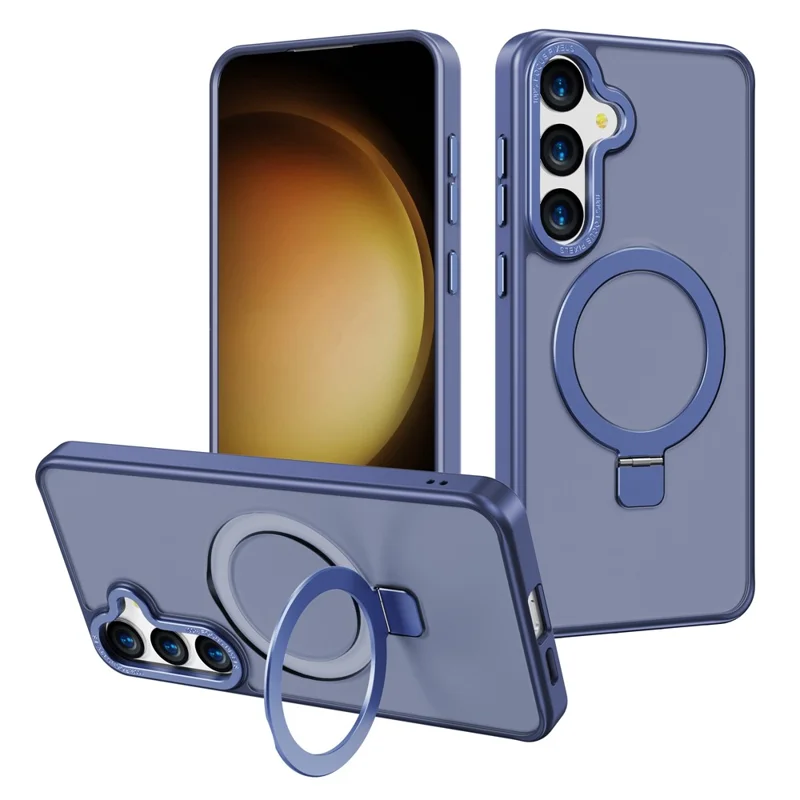For Samsung Galaxy S24 FE Magnetic Case Anti-Drop TPU + PC Kickstand Phone Cover - Blue
