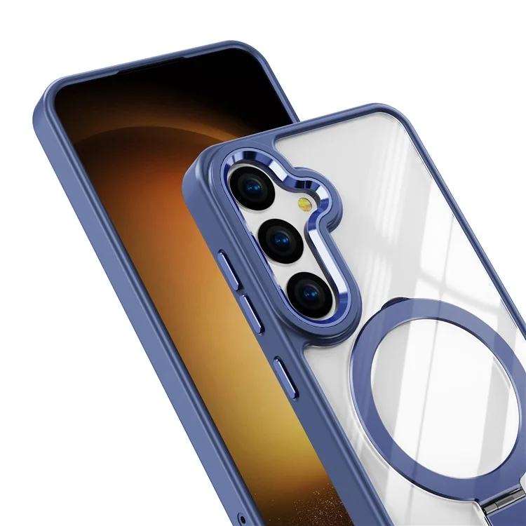 Coque pour Samsung Galaxy S25 compatible avec MagSafe, support intégré, en TPU et acrylique transparent - Bleu