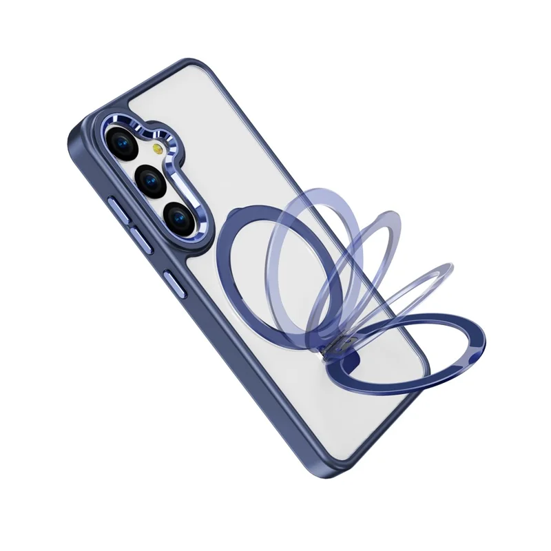 For Samsung Galaxy S25 Magnetic Case Kickstand TPU+PC Clear Phone Cover - Pink