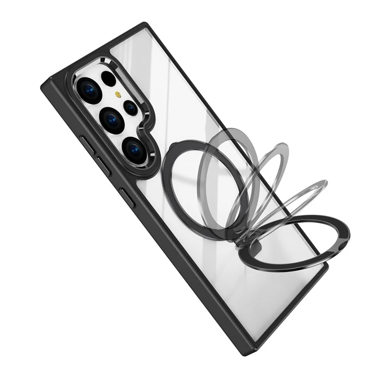 Étui pour Samsung Galaxy S25 Ultra compatible avec MagSafe, support intégré, coque en TPU + acrylique transparent - Noir