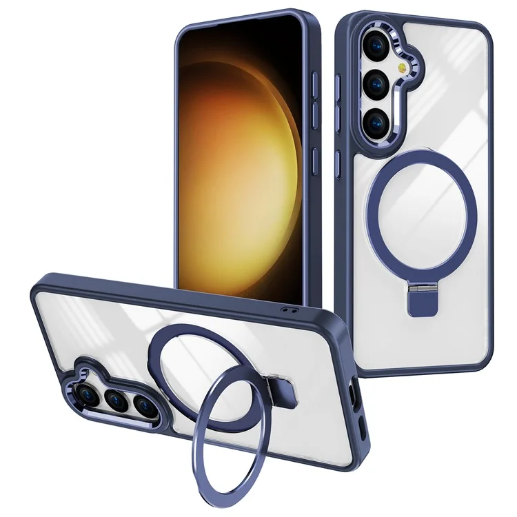Funda para Samsung Galaxy S25+ compatible con MagSafe, con soporte, de TPU + cubierta de teléfono acrílica transparente - Azul marino
