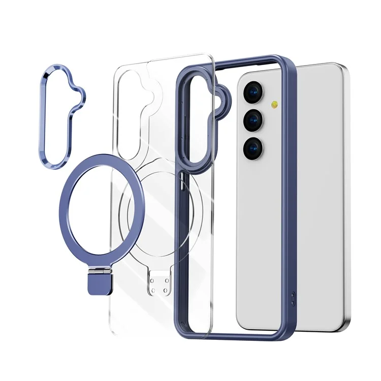 Funda para Samsung Galaxy S25+ compatible con MagSafe, con soporte, de TPU + cubierta de teléfono acrílica transparente - Azul marino