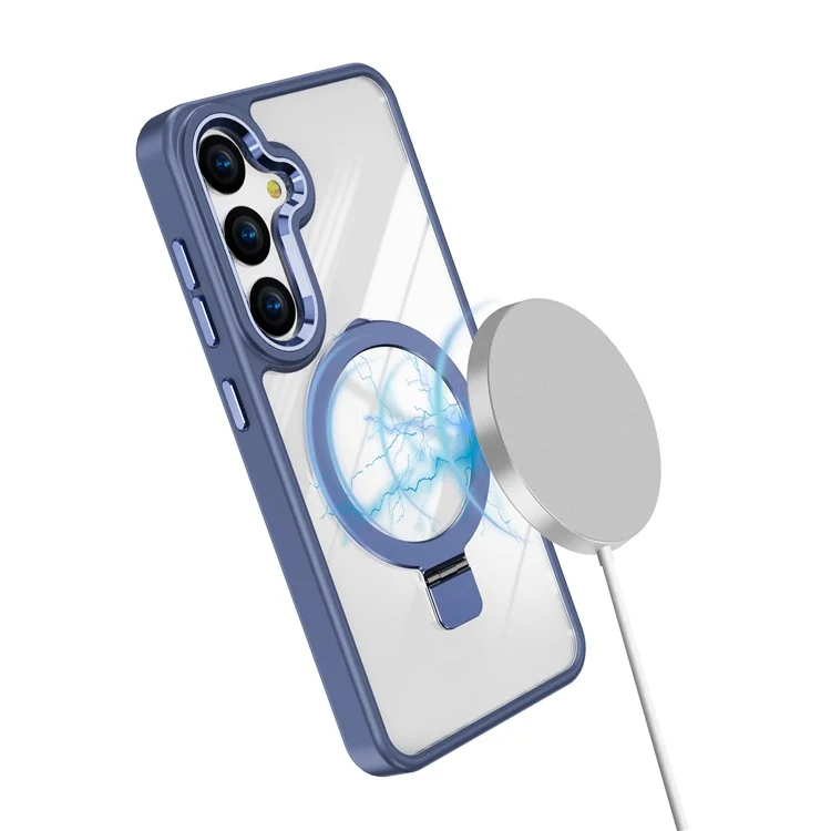 Funda para Samsung Galaxy S25+ compatible con MagSafe, con soporte, de TPU + cubierta de teléfono acrílica transparente - Azul marino