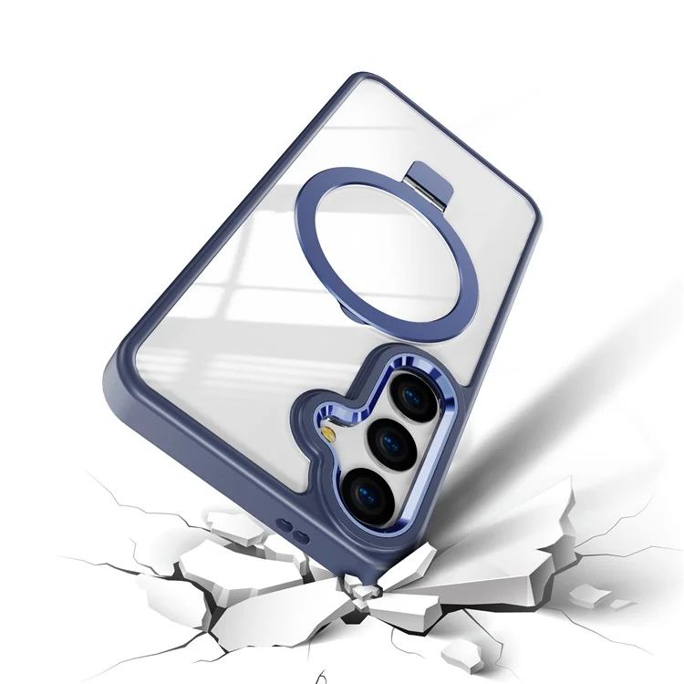 Funda para Samsung Galaxy S25+ compatible con MagSafe, con soporte, de TPU + cubierta de teléfono acrílica transparente - Azul marino