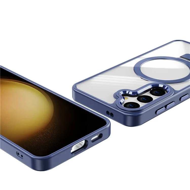 Funda para Samsung Galaxy S25+ compatible con MagSafe, con soporte, de TPU + cubierta de teléfono acrílica transparente - Azul marino