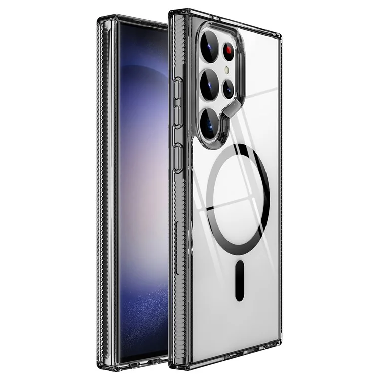 Capa para Samsung Galaxy S25 Ultra compatível com MagSafe TPU + tampa traseira de PC transparente - Preto Transparente