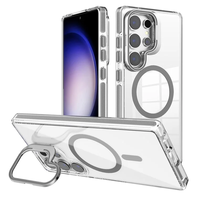 Für Samsung Galaxy S25 Ultra Hülle kompatibel mit MagSafe TPU + PC-Handyhülle mit unsichtbarem Ständer - Grau