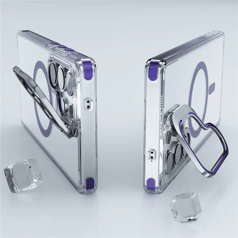 For Samsung Galaxy S25 Ultra Magnetic Case TPU + PC Phone Cover with Lens Kickstand - White