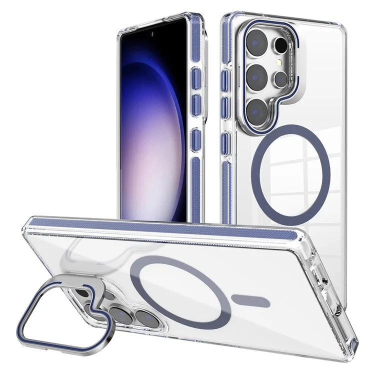 Für Samsung Galaxy S24 Ultra Hülle kompatibel mit MagSafe TPU + PC Handyhülle mit unsichtbarem Ständer - Saphir