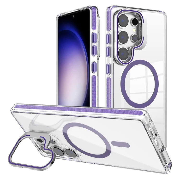 Für Samsung Galaxy S23 Ultra Hülle kompatibel mit MagSafe TPU + PC Handyhülle mit unsichtbarem Ständer - Dunkelviolett