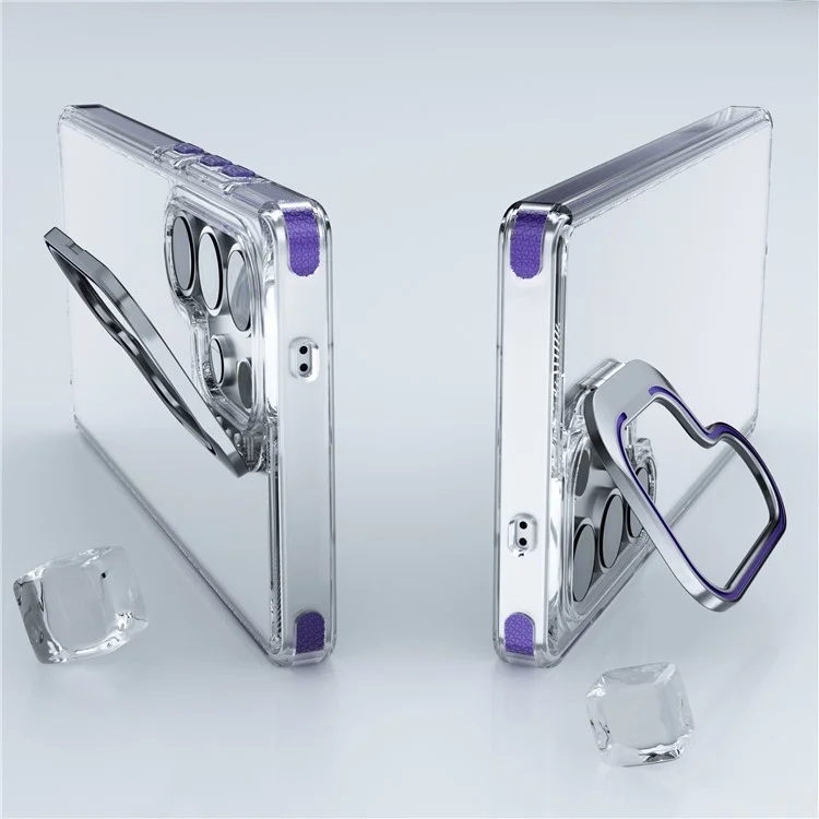 Für Samsung Galaxy S24 Ultra Hülle mit Linsenrahmen Ständer PC + TPU Transparente Handyhülle - Saphir