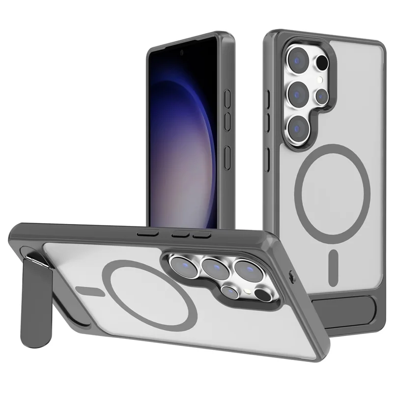 For Samsung Galaxy S25 Ultra Magnetic Case Kickstand TPU + PC Matte Phone Cover - Grey