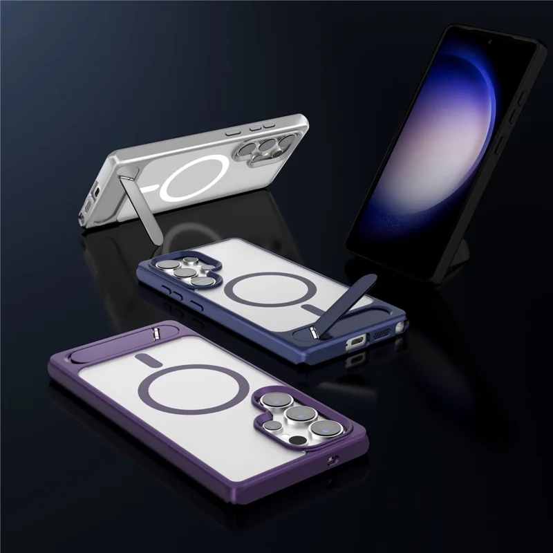 For Samsung Galaxy S25 Ultra Magnetic Case Kickstand TPU + PC Matte Phone Cover - Grey
