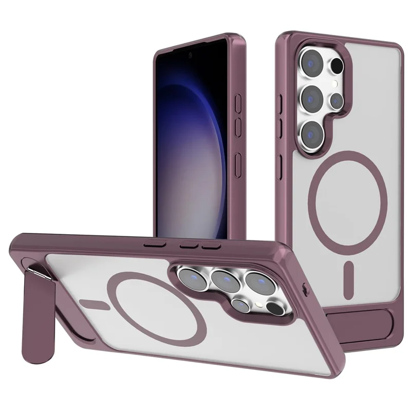 For Samsung Galaxy S25 Ultra Magnetic Case Kickstand TPU + PC Matte Phone Cover - Wine Red