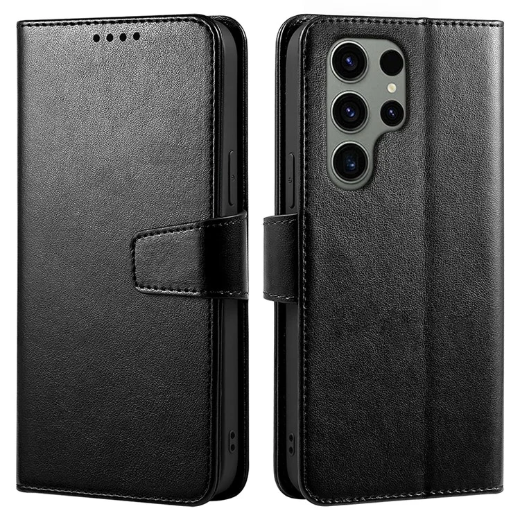 Für Samsung Galaxy S24 Ultra Case Standfuß Kartenfach Leder Handyhülle - Schwarz