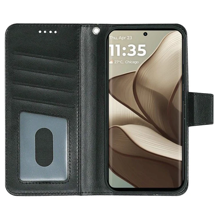 Für Motorola Edge 50 Neo 5G / Moto S50 5G Hülle Ständer Kartenfach Geldbörse Leder Handyhülle - Schwarz