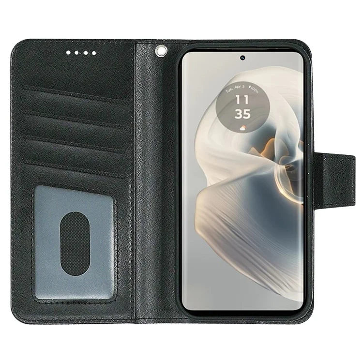 Funda para Motorola Edge 50 Pro 5G con soporte, tarjetero y cuero - Negro