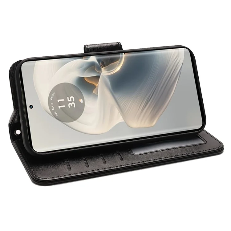 Funda para Motorola Edge 50 Pro 5G con soporte, tarjetero y cuero - Negro