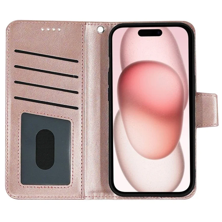 Für iPhone 15 Pro Max Hülle Ständer Kartenfach Geldbörse Leder Handyhülle - Roségold