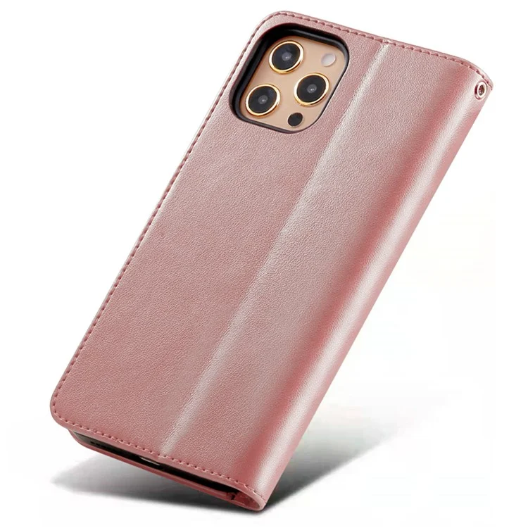 Für iPhone 15 Pro Max Hülle Ständer Kartenfach Geldbörse Leder Handyhülle - Roségold