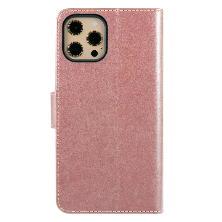 Für iPhone 15 Pro Max Hülle Ständer Kartenfach Geldbörse Leder Handyhülle - Roségold