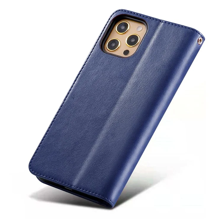 Чехол для iPhone 13 Pro Max со стендом, отделением для карт и бумажником из кожи - синий