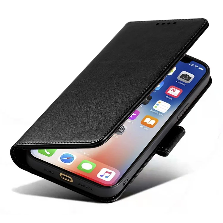 Custodia per iPhone 13 Pro con supporto, porta carte e portafoglio in pelle - Nero
