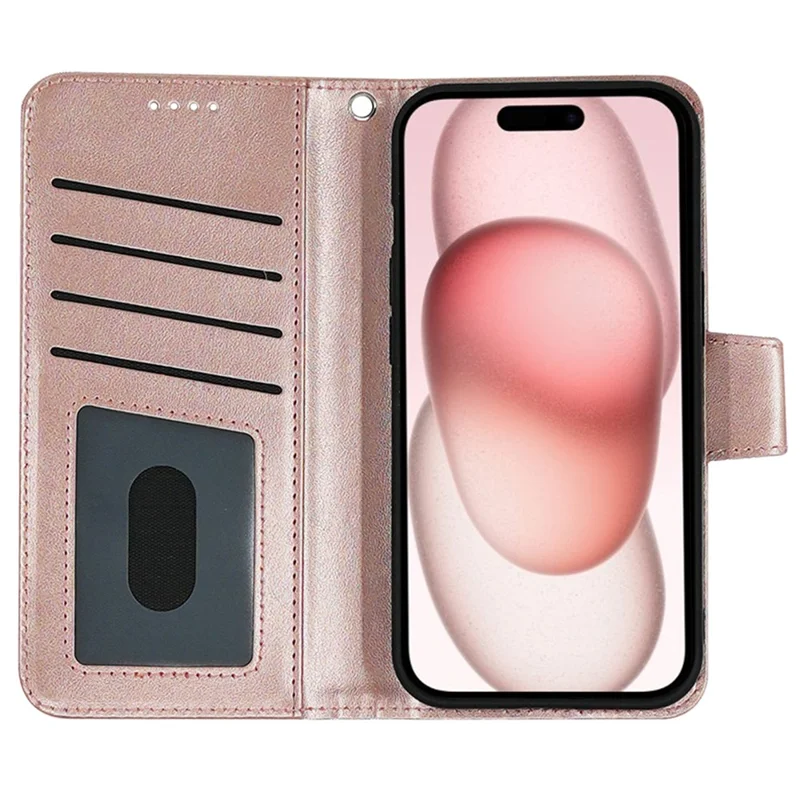 For iPhone 15 Case Stand Card Holder Wallet Leather Phone Cover - Rose Gold