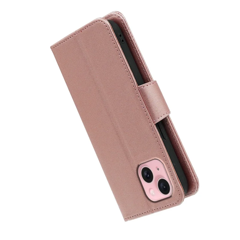 For iPhone 15 Case Stand Card Holder Wallet Leather Phone Cover - Rose Gold